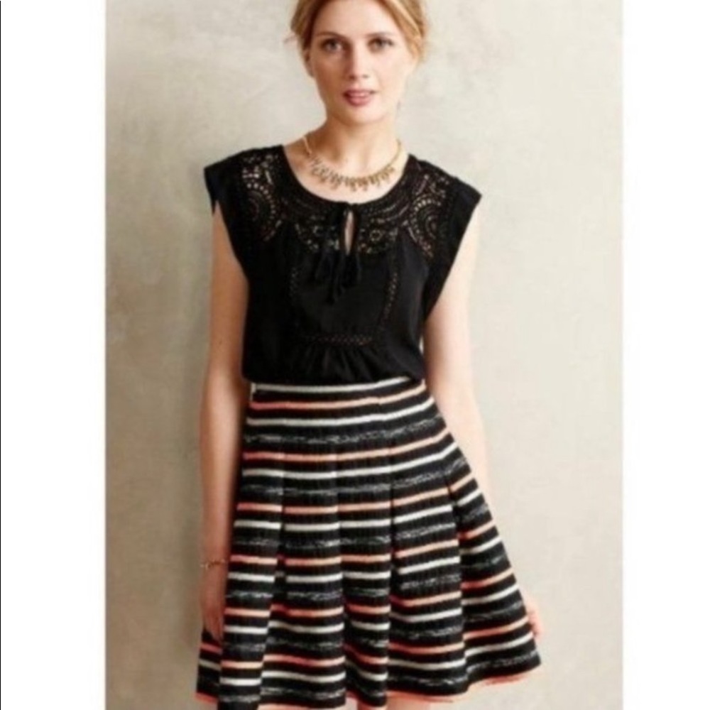 Anthropologie HD in Paris Pleated Striped Orange Black Silver Skirt size 6 - Picture 11 of 11